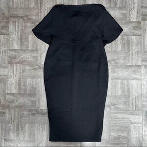 Missguided Black Strapless Ruffle Midi Dress Size 6